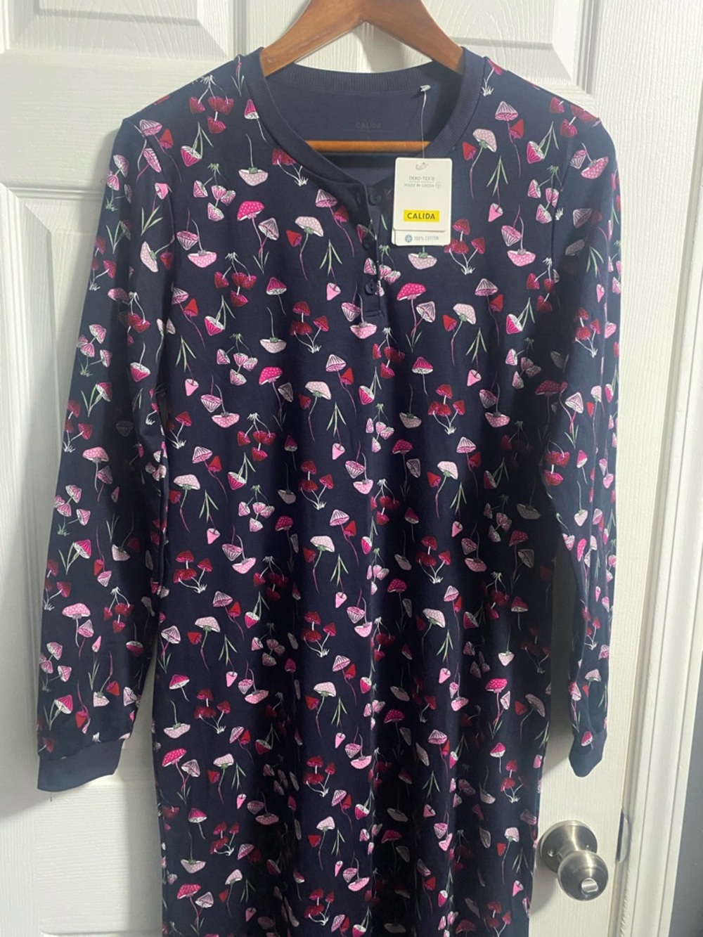Calida Women's Navy Mushroom Print Long Sleeve Pajama Nightshirt